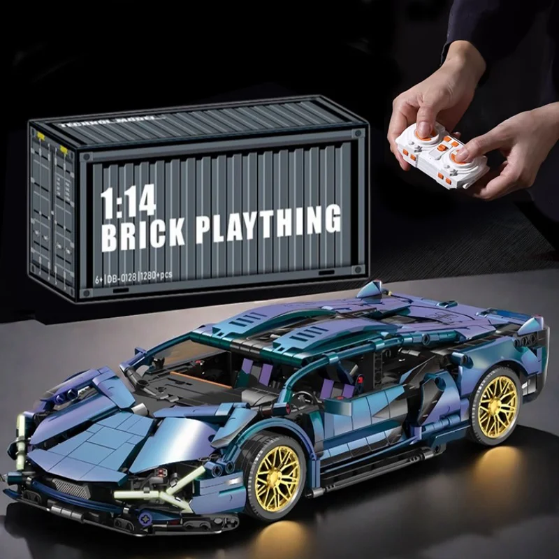 1280 ks TEC 1:14 Elektroplate Racing Sports Auto Building Blocks Zostavte hračky pre tehly pre dievčatá pre dievčatá narodeninové darčeky Vianoce
