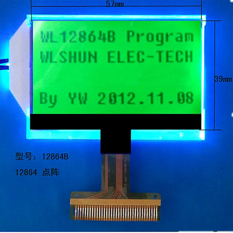 12864b DOT Matrix LCD SCISPLE Veľkosť 57 mm × 39 mm 12864 LCD SCRON Prispôsobiteľná COG 0,8 mm rozstup 34pin