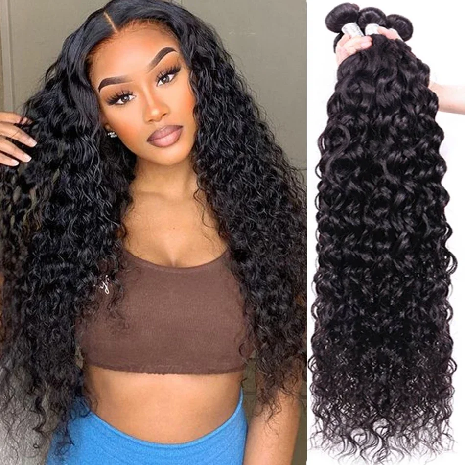 12A Brazílske zväzky vodnej vlny 100% nespracované panenské ľudské predlžovanie vlasov Remy Deep Wave Curly Bundles Long Wholesale