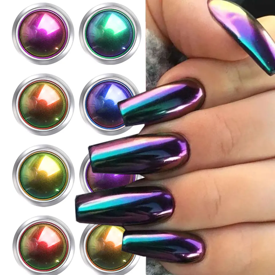 12Color Magic Mirror Chameleon Prášok chróm na nechty Umenie pigment upgrade farebný posun sľudy na nechty perla prášok manikúru dekorácie DIY 0,5 g