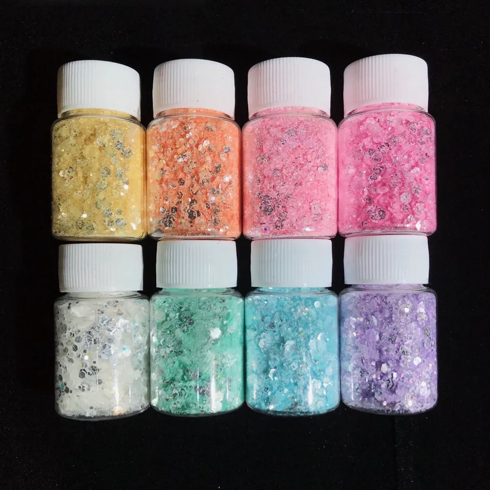 12Colors Chunky IrideScent Opal Clear Glitter Fľaša ružová/modrá zmiešaná veľkosť opálových nechtových trblietok Newst net-ten-tenký lesk na nechty 20G*