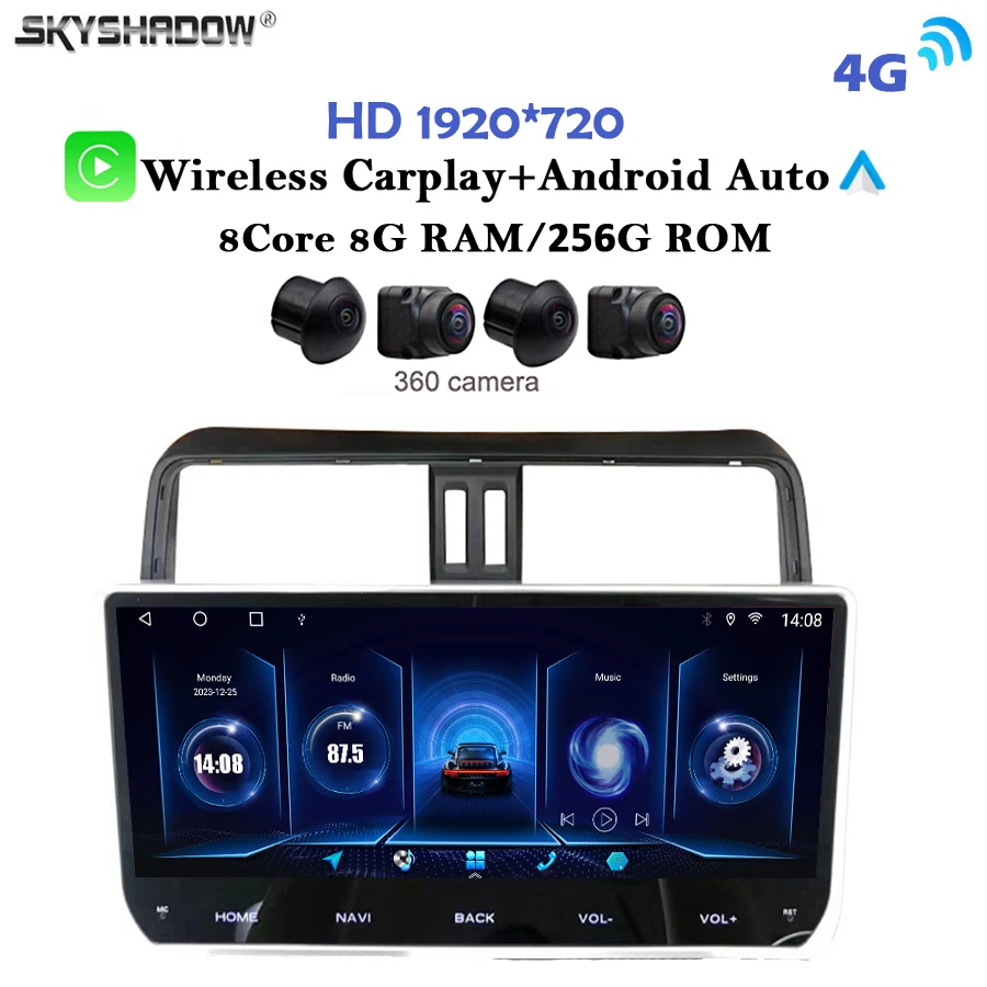 12G+256G Android 14.0 CarPlay Qled 1920*720 MAP RADIO GPS WIFI Bluetooth pre Toyota Land Cruiser Prado 150 LC150 2018-2020