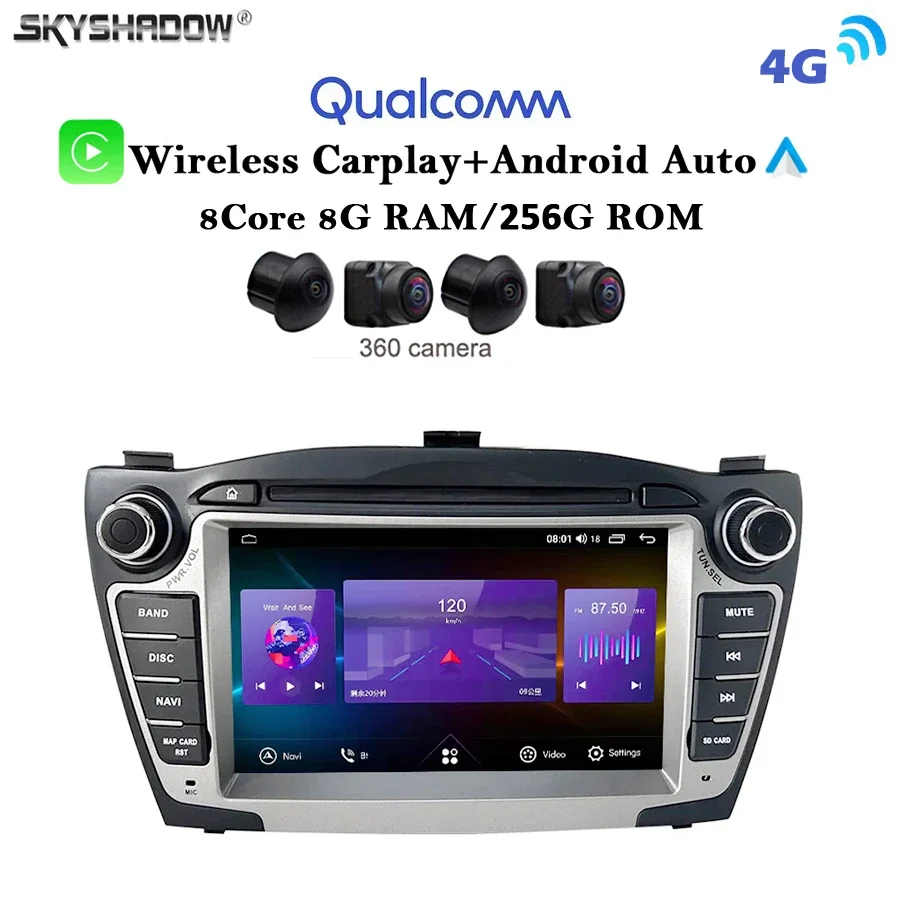 12G+256G CarPlay Auto Android 13.0 IPS DSP LTE DVD Player GPS GPS mapa WiFi Bluetooth RDS Radio pre Hyundai Tucson IX35 2009-2015