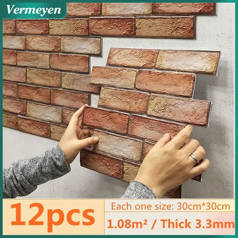 12ks 3D tehlová stena STRAPOVANIE Self-pasívne PVC tapety Nepremokavá kuchyňa DIY DOMOV DECON