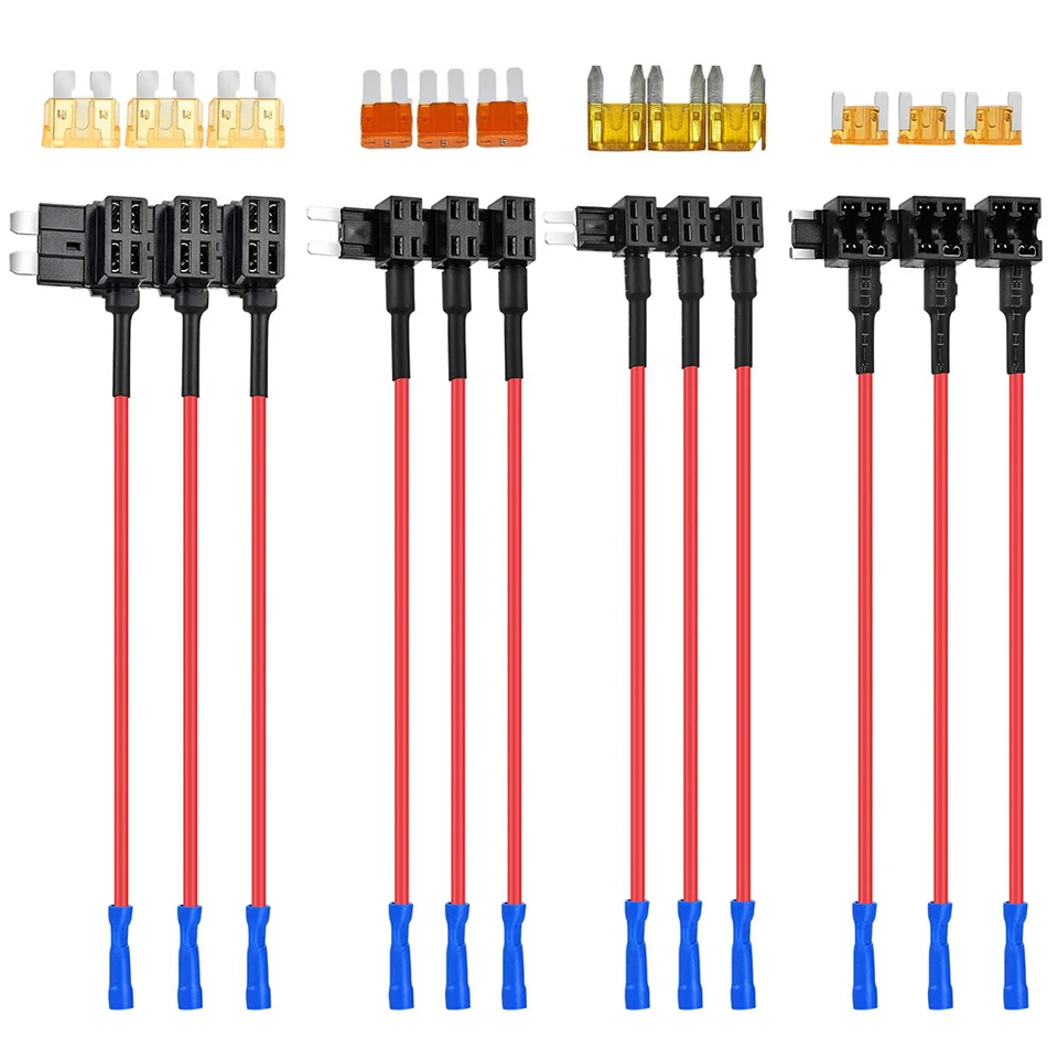 12ks 4 typy 12V dodatočných obvodových adaptérov a poistkovej sady- držiak poistky TAP s držiakom s adaptérom MICRO2 MINI ATC ATC