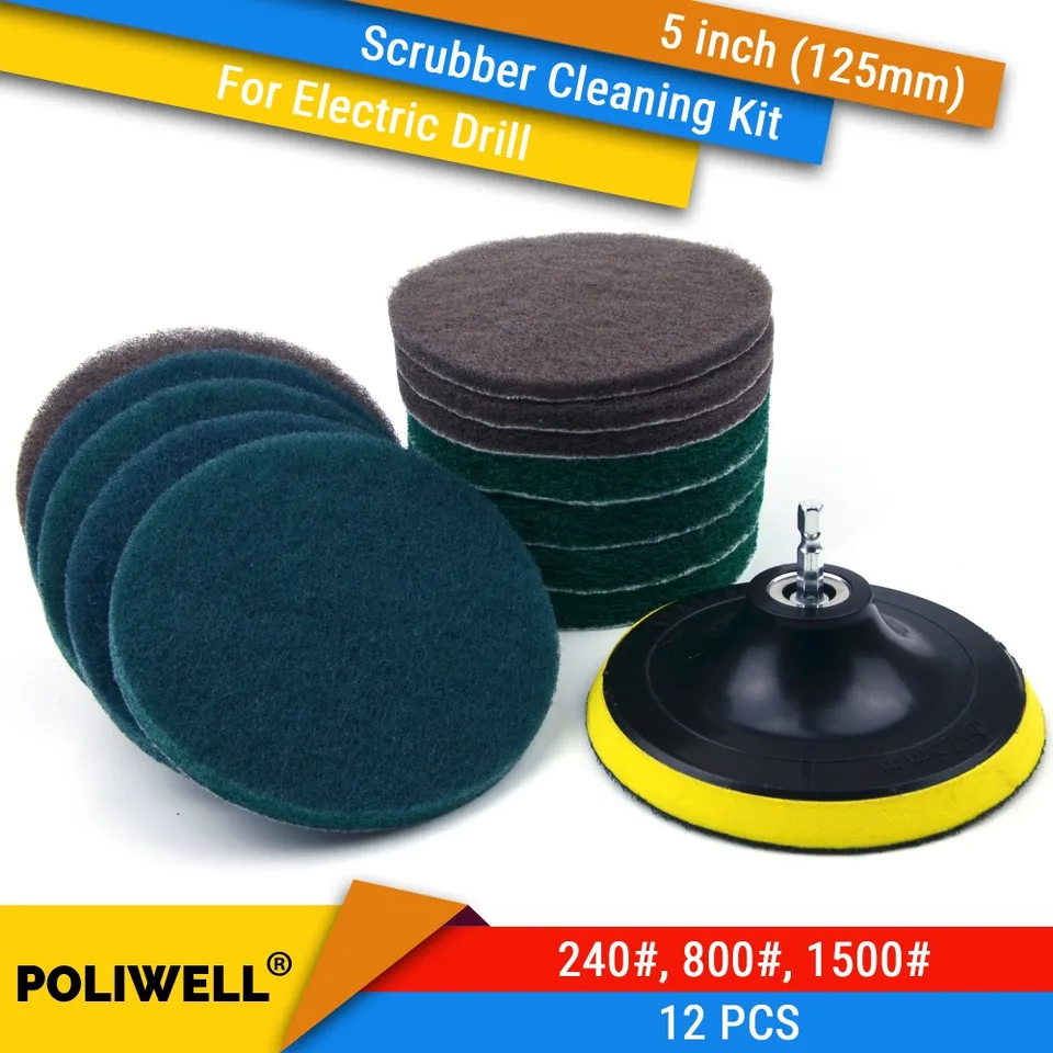 12ks 5 palcov 125 mm okrúhly háčik a slučka Priemyselné čistenie podložiek pre veľké dane 240#/800#/1500#Nylon leštenie na čistenie kuchyne