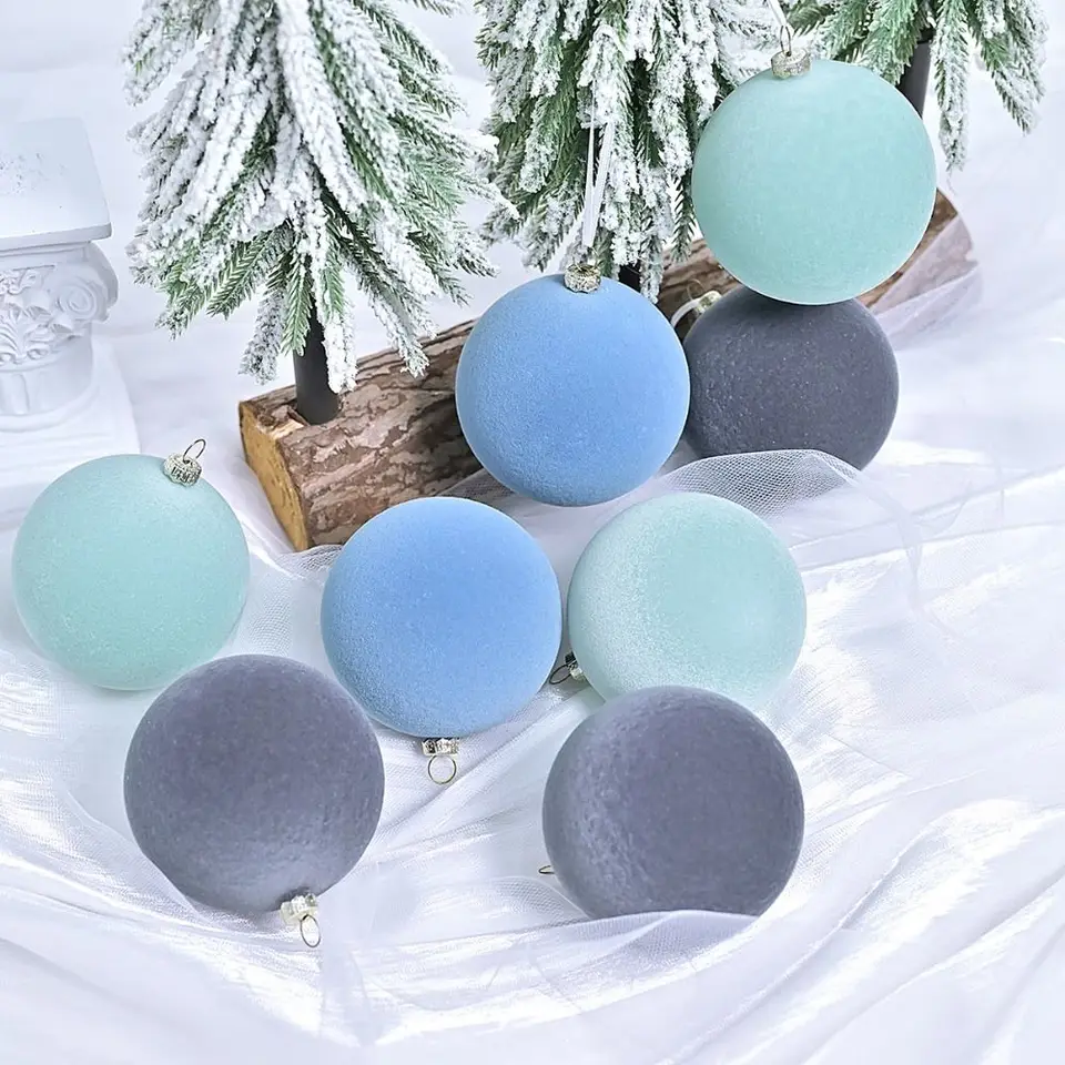 12ks 6cm Velvet vianočná guľa Pendant Flocked Shatterproof vianočné gule Ozdoby opakovane použiteľné DIY vianočné stromy zavesené ozdoby