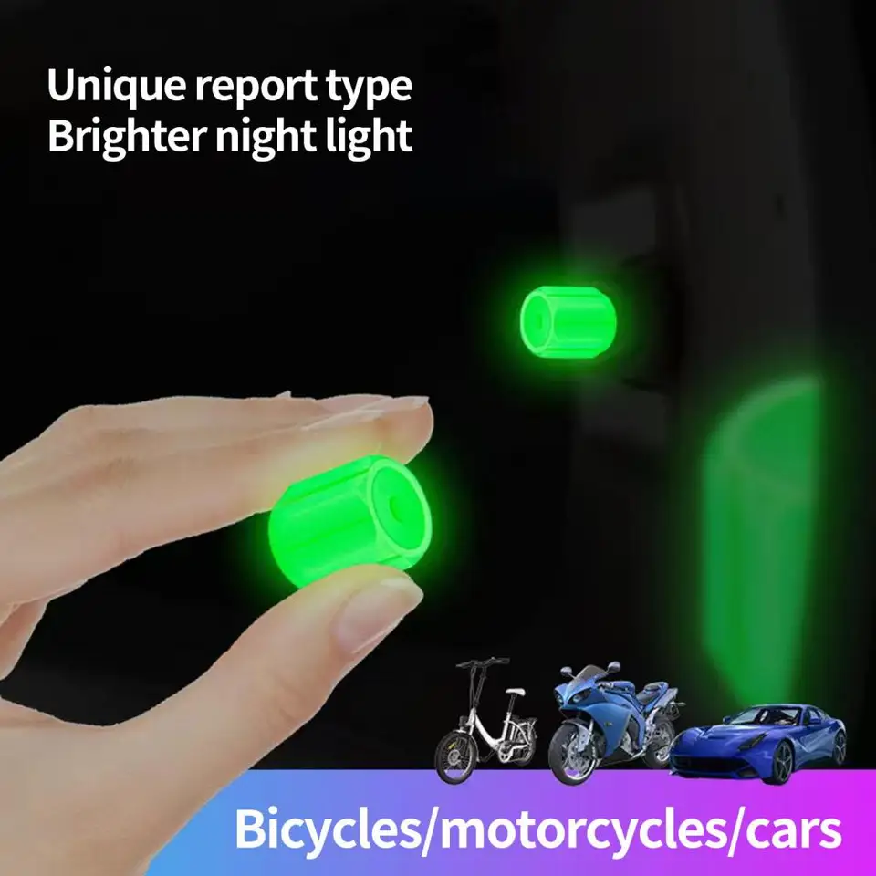 12ks automobilový klobúk Fluorescenčný nočný žiariaci prach-odolný žiaria v-tialo v tmavom kolesovom pneumatike