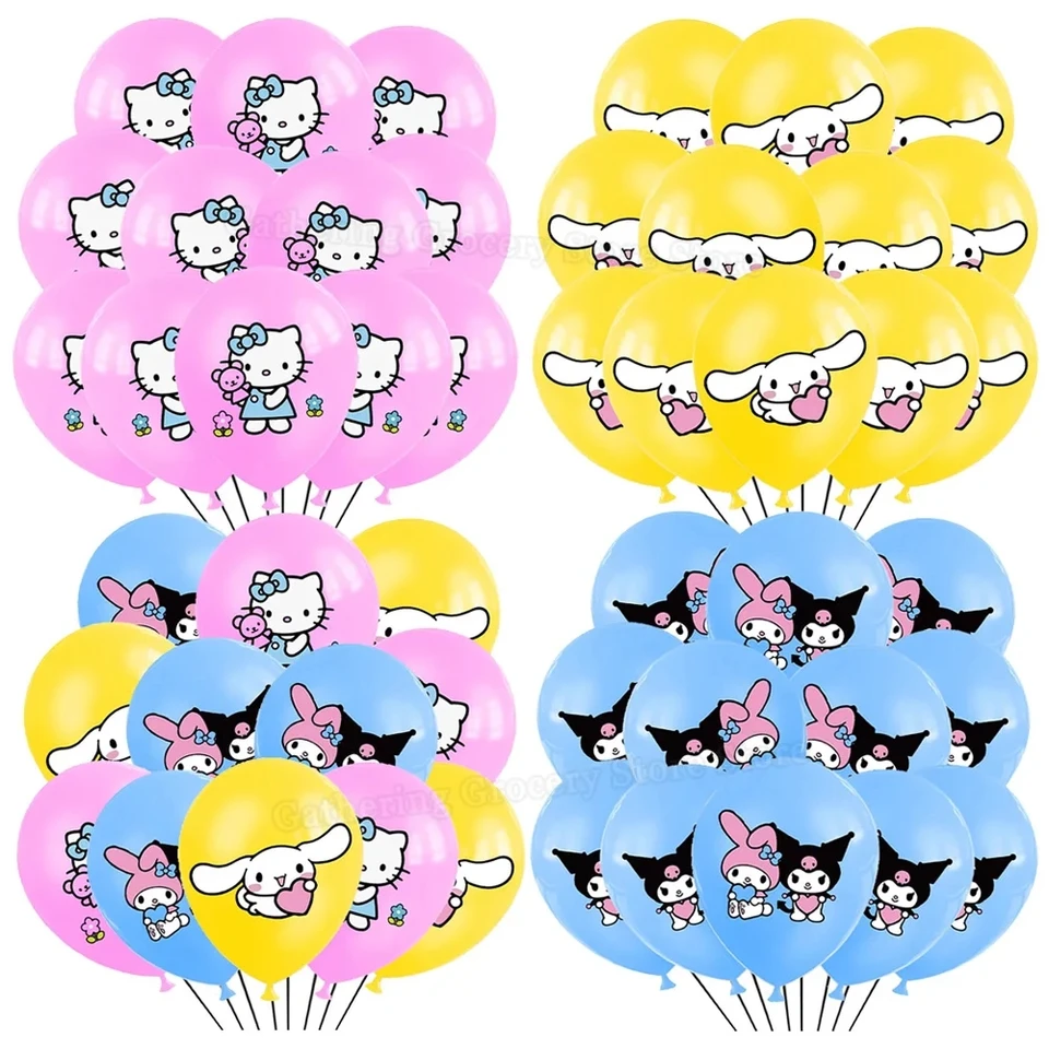 12ks karikatúra Sanrio latex Balloon Girl narodeninová oslava Hello Kitty Kuromi Cinnamoroll 12inch nafúknuté globos dodávky domáci výzdoba