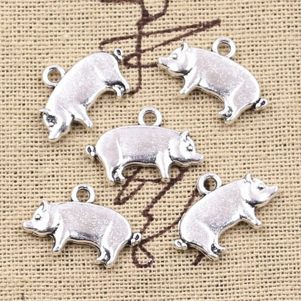 12ks kúzla Fat Pig Hog 12x19 mm starožitné strieborné farebné prívesky