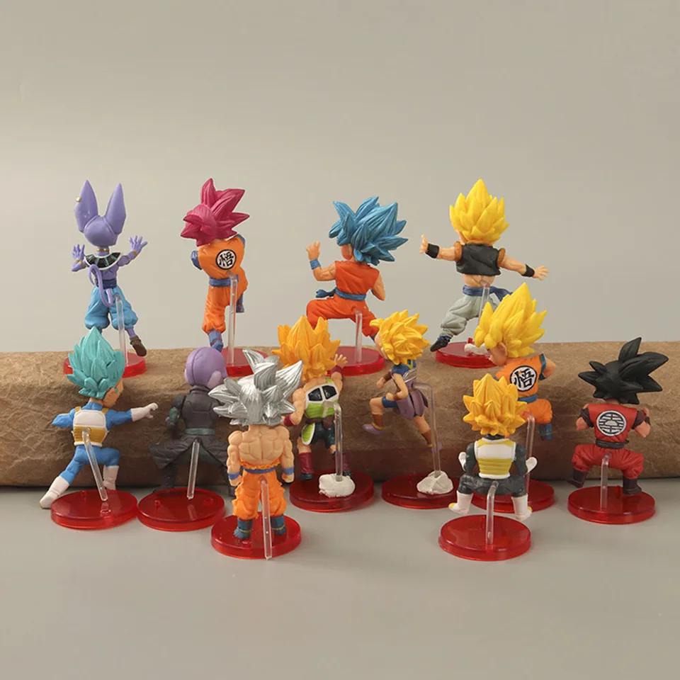 12ks/lot Dragon Ball postava Super Saiyan Son Goku Broli Vegeta PVC Action Collection Collection GK Model Hray Vianočné darčeky pre deti