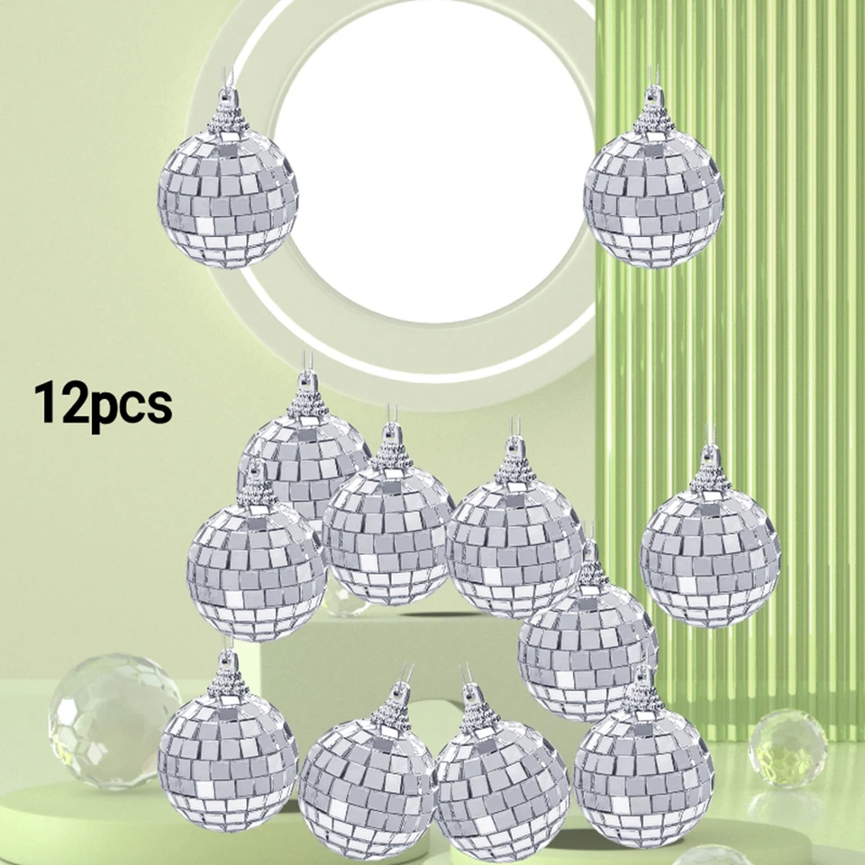 12ks Mini zrkadlo Disco Ball Strieborné osvetľovacie gule sklenené reflexné zrkadlové gule zavesenie vianočného stromu závesné prívesky 3 cm