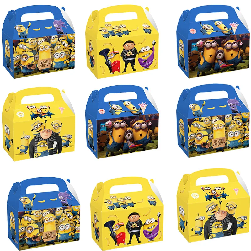 12ks Minions Party Party Goody Treat Boxes Candy Boxes Narodeninové oslavy Dodávky dekorácie Deti darčekové balenie box pre bábätká
