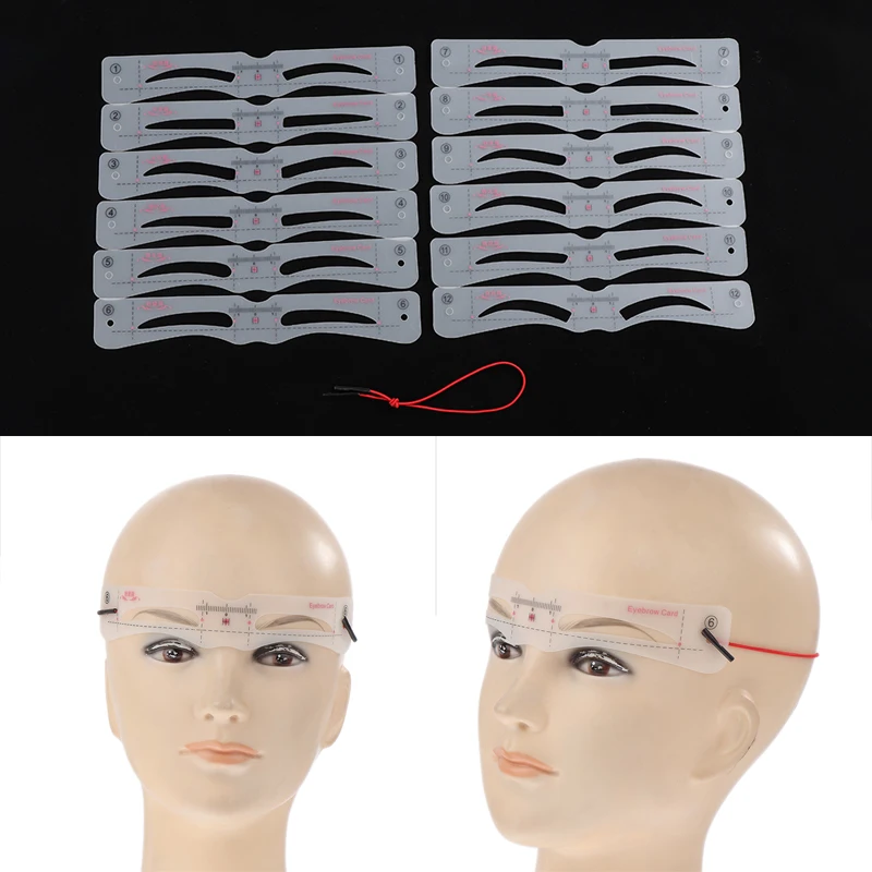 12ks obočie šablón Sada opakovane použiteľné DIY Eye Brow Kreslenie Sprievodca Styling Stvorenie Šablóna Šablóna Karta Easy Makeup