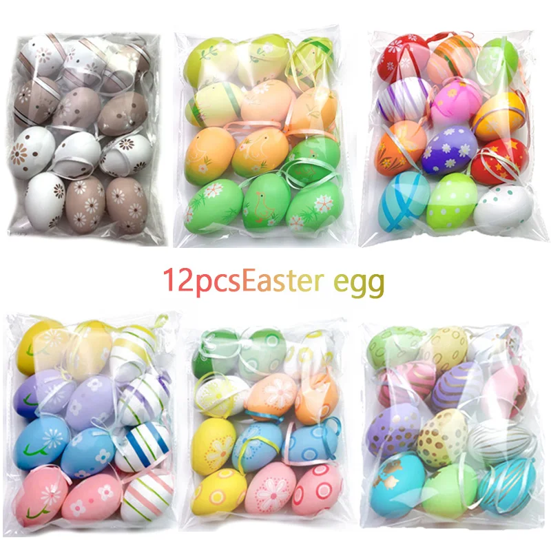 12ks plastové veľkonočné vajcia Šťastné Veľkonočné dekorácie Maľované vtáky Pigeon Eggs DIY Craft Kids Darček