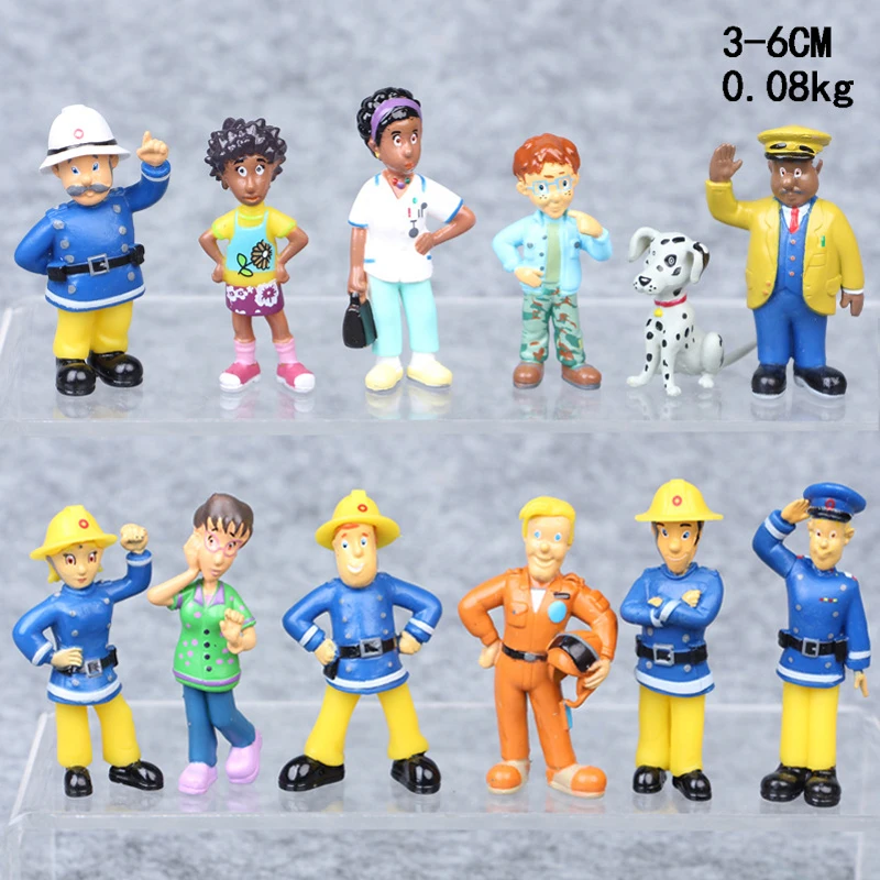 12ks/set hasič Sam Cartoon Anime Fire Fighting Model Model PVC Hračky Boy Girl Girl Girl Hray pre deti narodeniny vianočné darček