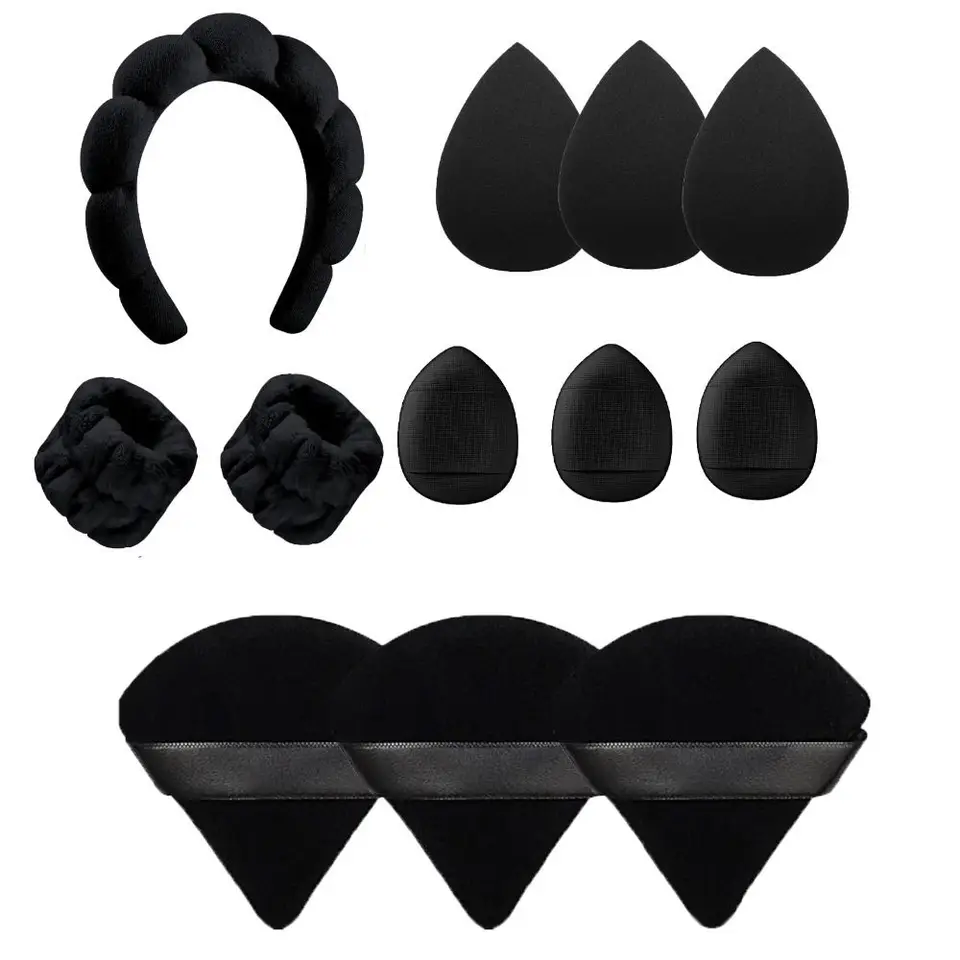 12ks/set New Soft Cosmetic Puff Velvet Washable Wash Face čelenka náramok make -up príslušenstva make -up huba mlex Ženy