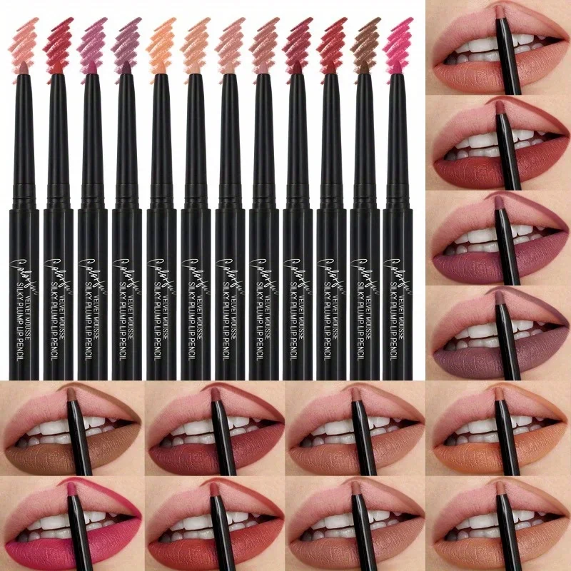 12ks/set pery ceruzka ceruzka Matt Nude Contour Lipliner Pencil Cencil Nepremokavý dlhotrvajúci kozmetika rúž na rúž