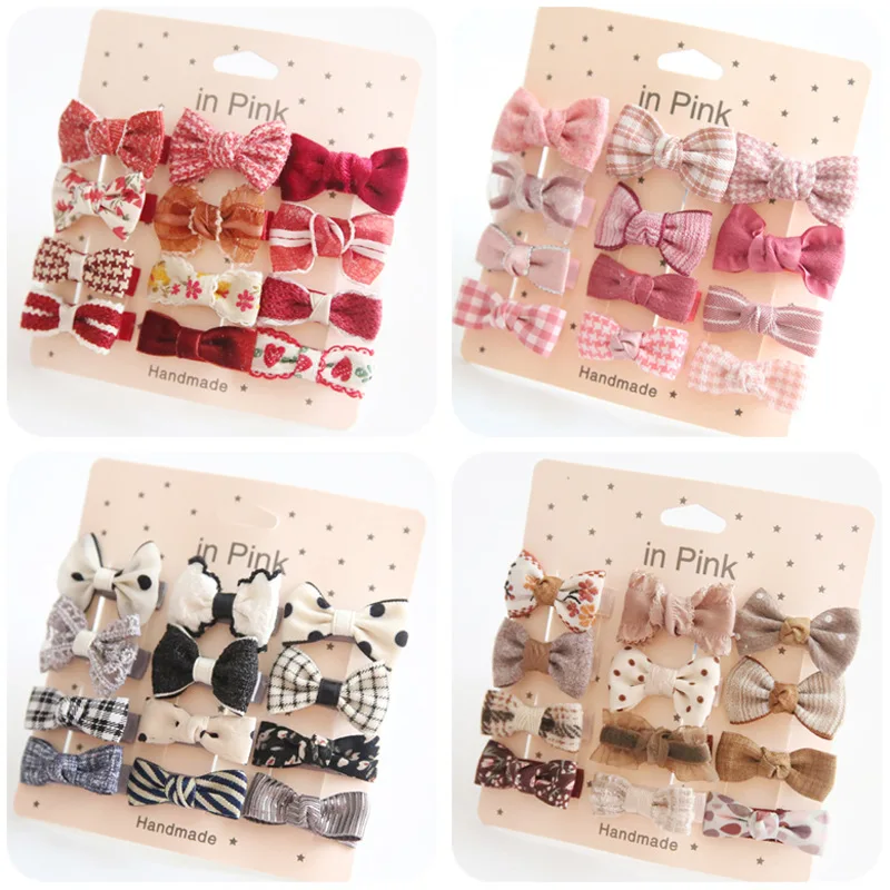 12ks/set Sweet Flower Print Bowknot Klasče pre roztomilé dievčatká bavlnené luky v vlasy