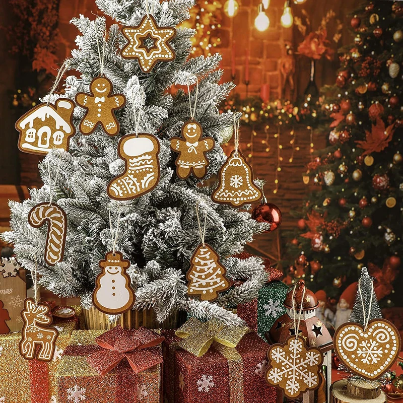 12ks/set vianočná dekor 2024 Kraft Paper Gabel Label Gingerbread Man Snowflake Snowman Elk DIY vianočná dekorácia 2025 dom