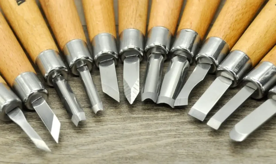 12ks SK2 oceľové ručné drevené rezbárske náradie detail detail sekáča set carve nože