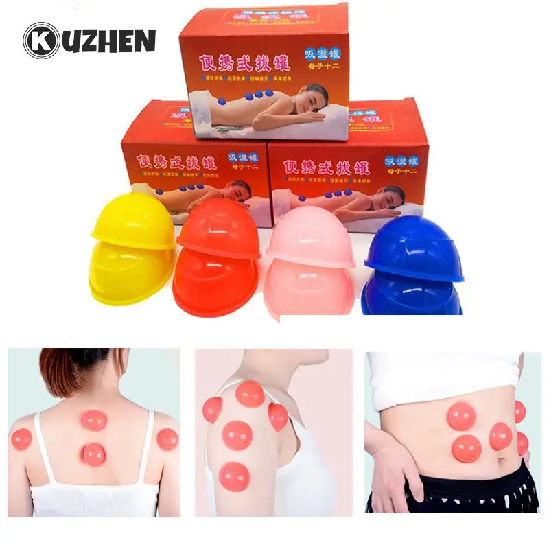 12ks Slimming Sacking Cup Silikon Scuppping Vákuum sacie pohár Suct Cup Open Massager Chinese Health Therapy Liečebný nástroj