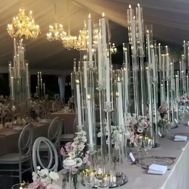 12ks svadobné dekorácie stredobod Candelabra Clear Candle Držiteľ akrylových svietnikov