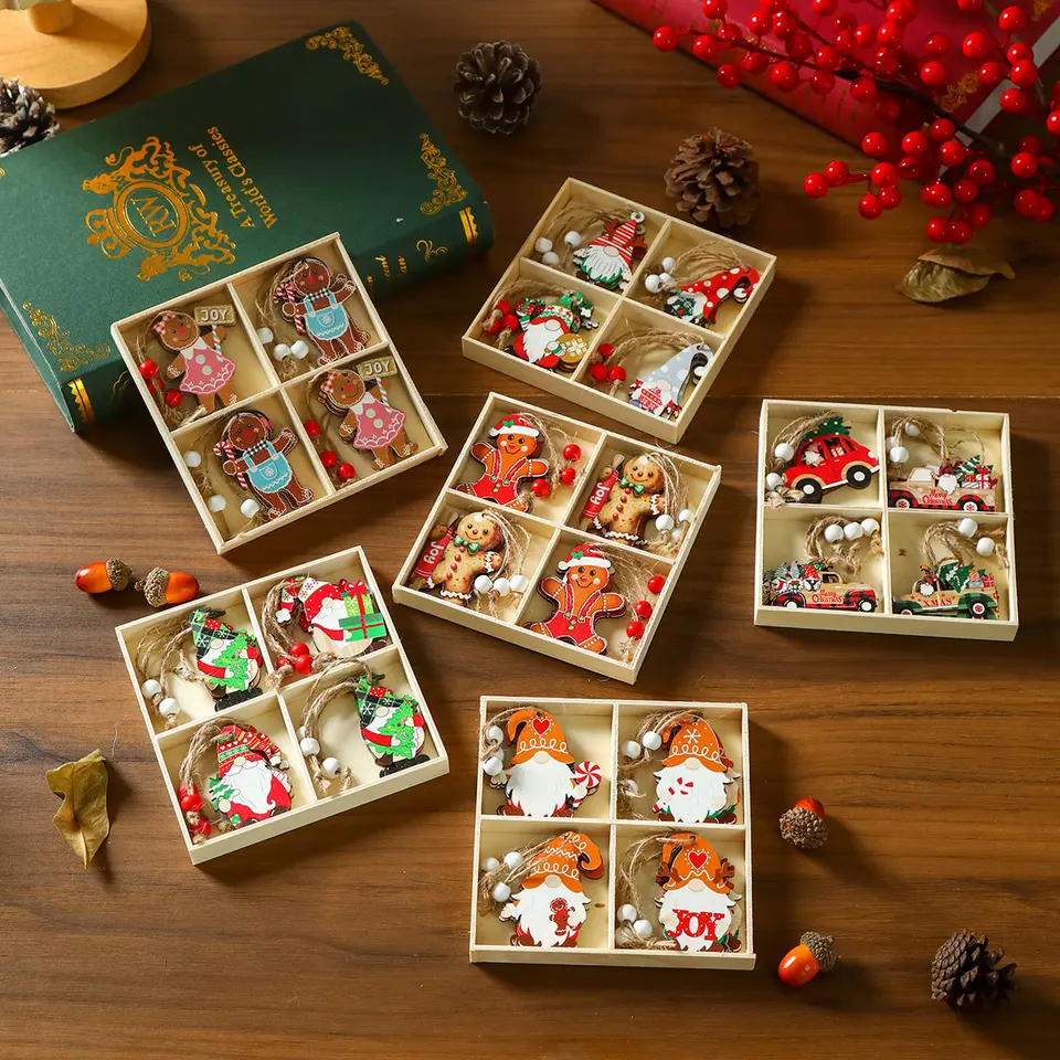 12ks Vianoce Gnome Per perník Muž Drevené prívesok vianočný stromček visiaci ornament 2025 Noel Navidad Nový rok darček vianočné dekory