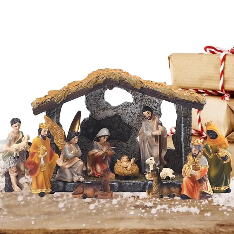 12ks Vianoce Manger Narodenie nastavili skutočný život Narodenie Ježiš Manger vianočné postieľky Ozdob