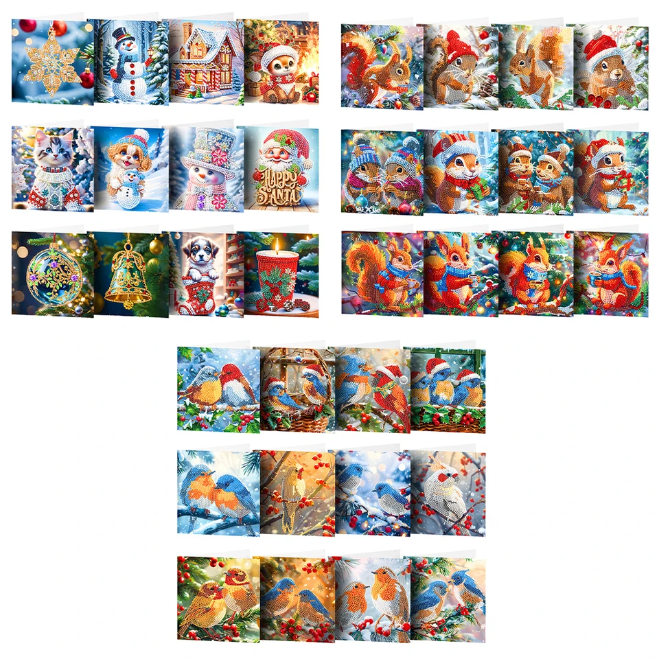 12ks Vianoce Špeciálny tvar vták Diamond Handmade Card Diamond Denne