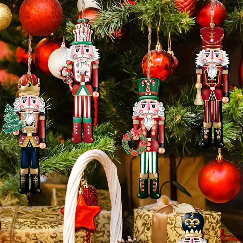 12ks vianočné Lustcracker Soldier Drevené prívesok Vianoce Tree Hanging Ornament 2024 Navidad Decorácie pre dom 2025 Nový rok darček