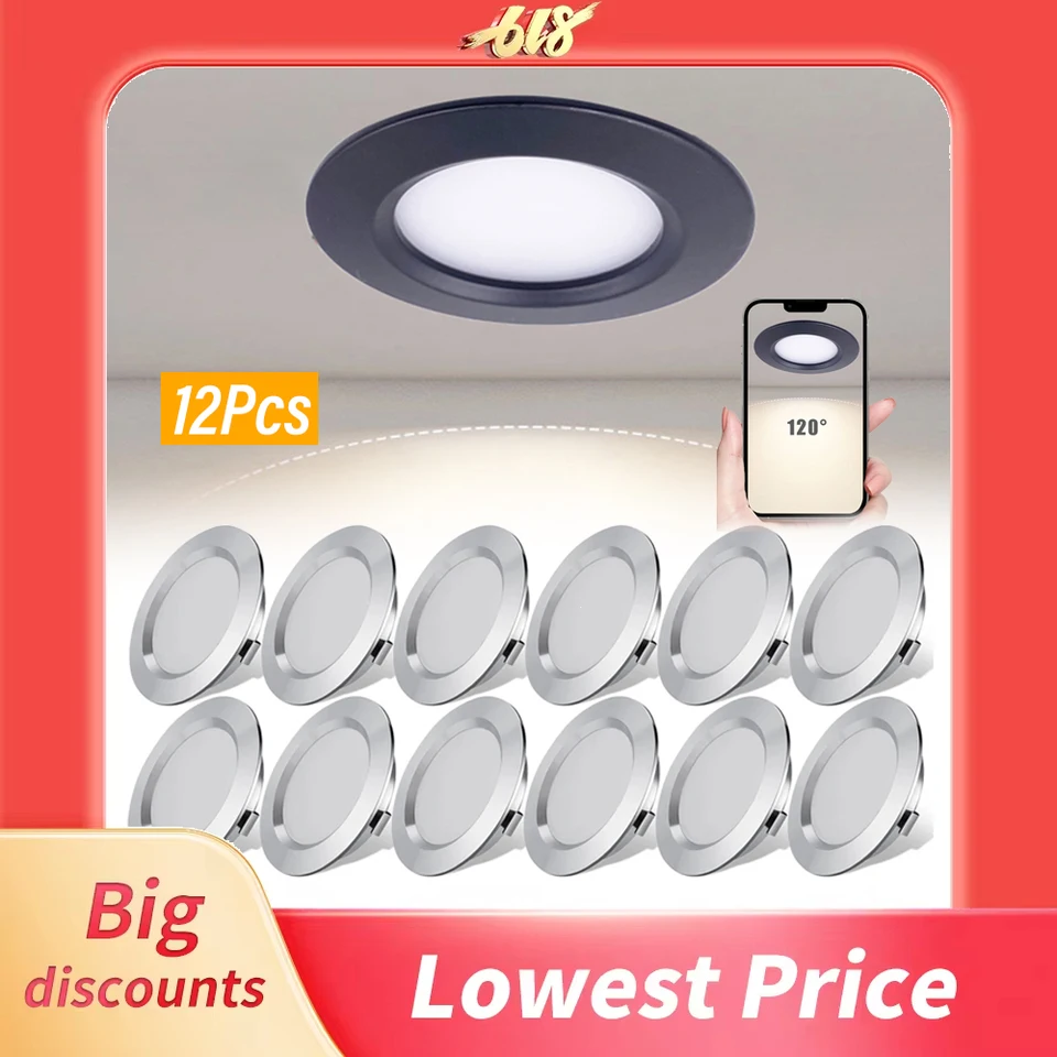 12ks/šarža LED Downlight 3W DC12V stropná lampa zapustená dole Light Round LED Panel Light Panel Domáca miestnosť Koridor Stlmiteľné reflektor