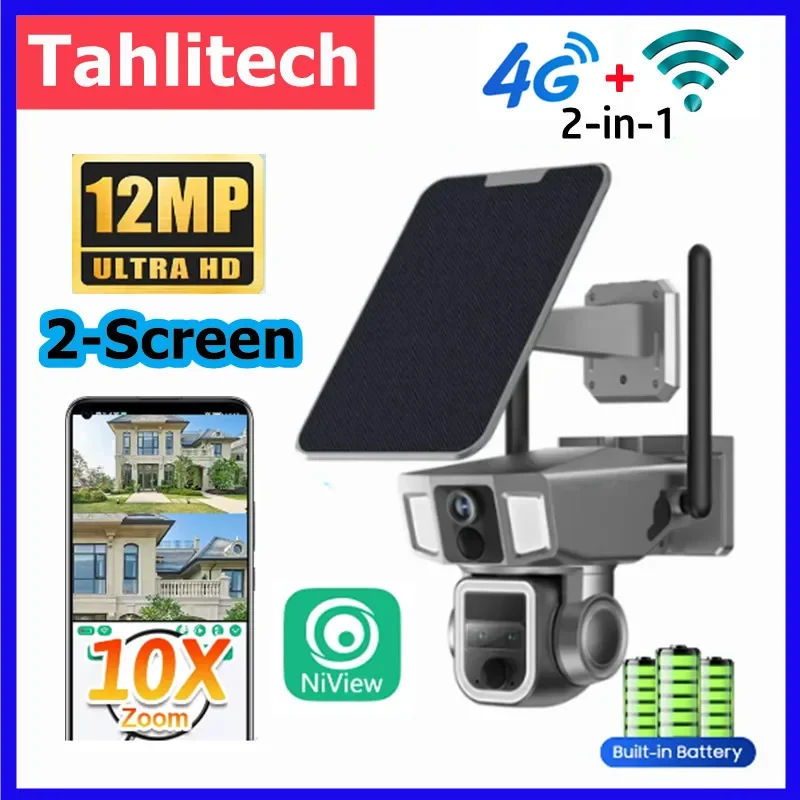 12MP 6K 10x Zoom Duálna obrazovka Solárna kamera Outdoor 4G/WiFi 2 v 1 Tri šošovky Duálne detekcia PIR Automatické sledovanie CCTV kamery CCTV
