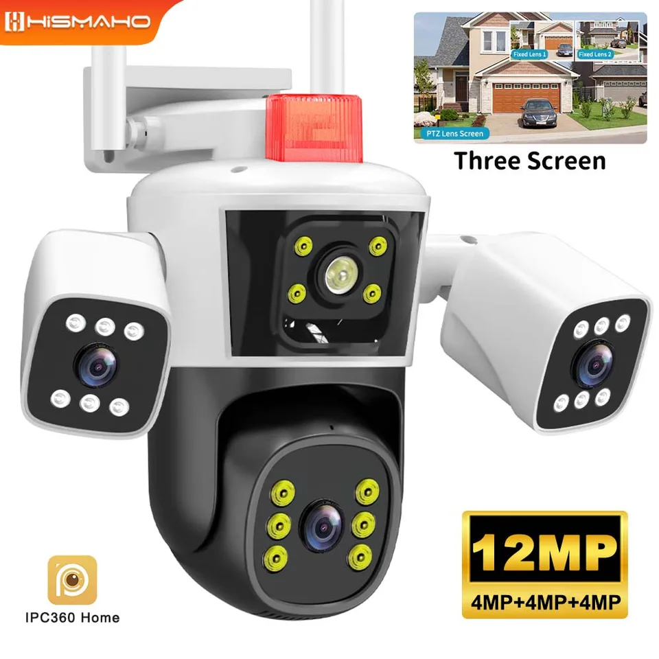 12MP 6K Zabezpečenie ochrany IP kamery WiFi Wifi Wireless Outdoor Three Lens tri obrazovky CCTV Video sledovanie PTZ ľudské sledovanie