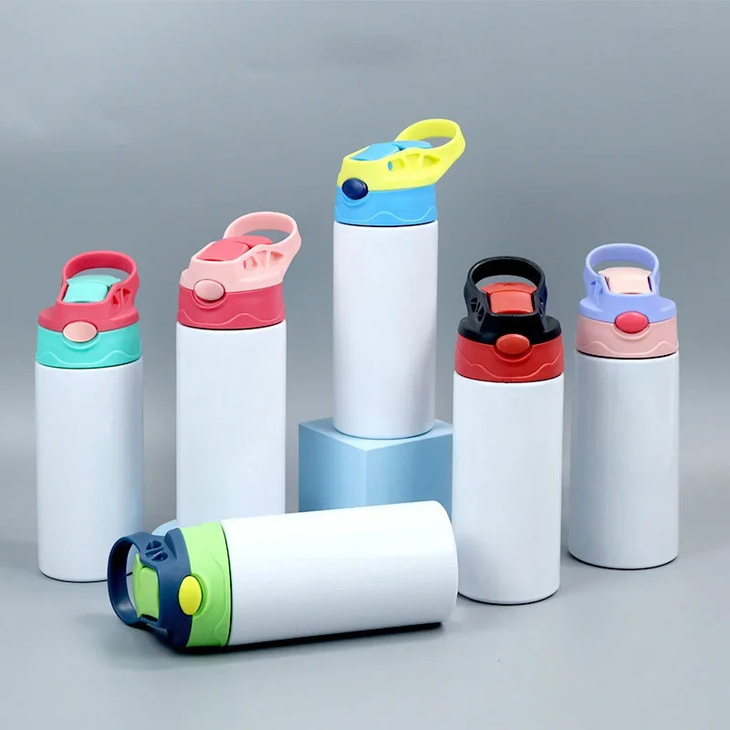 12oz sublimácia rovná šálka Sippy Flip Top Kids fľaša z nehrdzavejúcej ocele Dvojlôžková voda Tunkle s slamou sippy fľašou