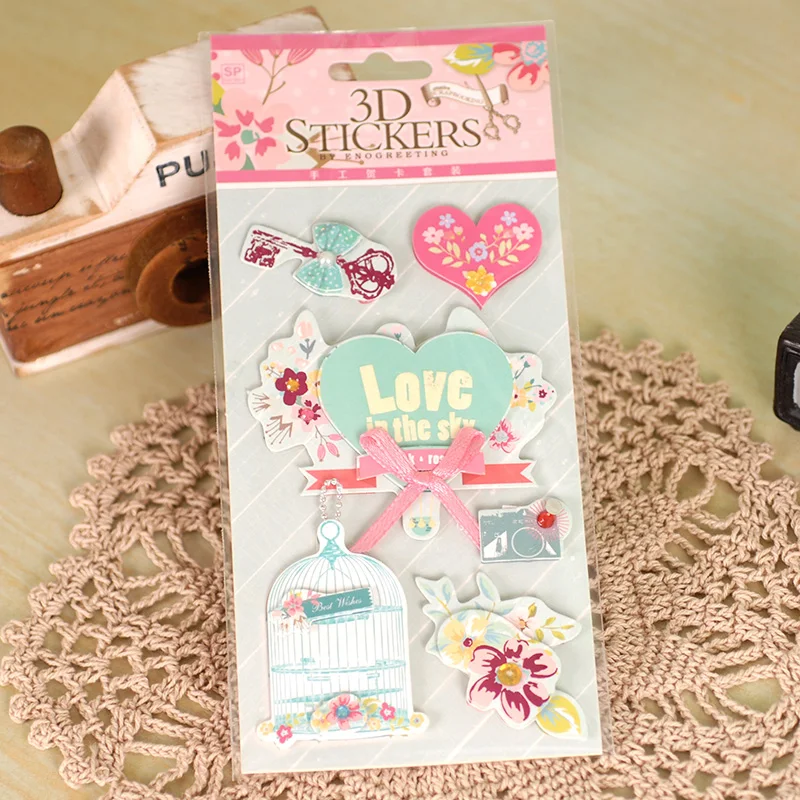 12patterns láska srdce vtáka klietka 3D nálepka list papierový papier