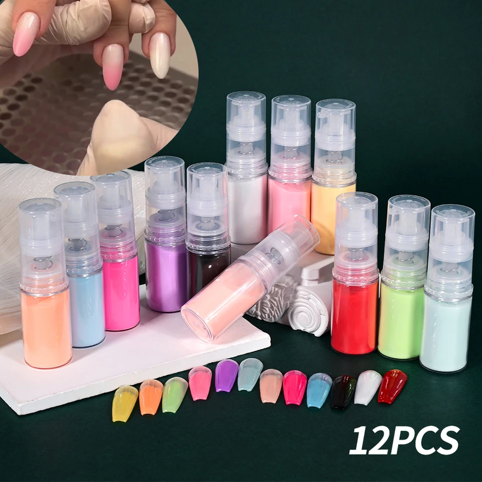 12styles na nechty na nechty Spray práškový gradient ombre sprej pre nechty Vytvorte niekoľko sekúnd, aby ste dosiahli gradientový efekt pigment |