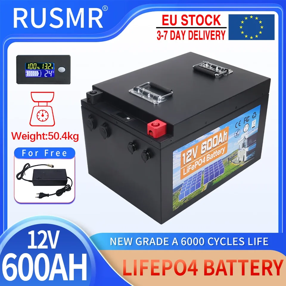 12V 100AH ​​200AH 300AH 500AH 600AH LIFEPO4 LITHIME ŽELEZNÁ BATÁRNA batéria vstavaná BMS pre RV Campers Golf Cart Solar Daň zadarmo