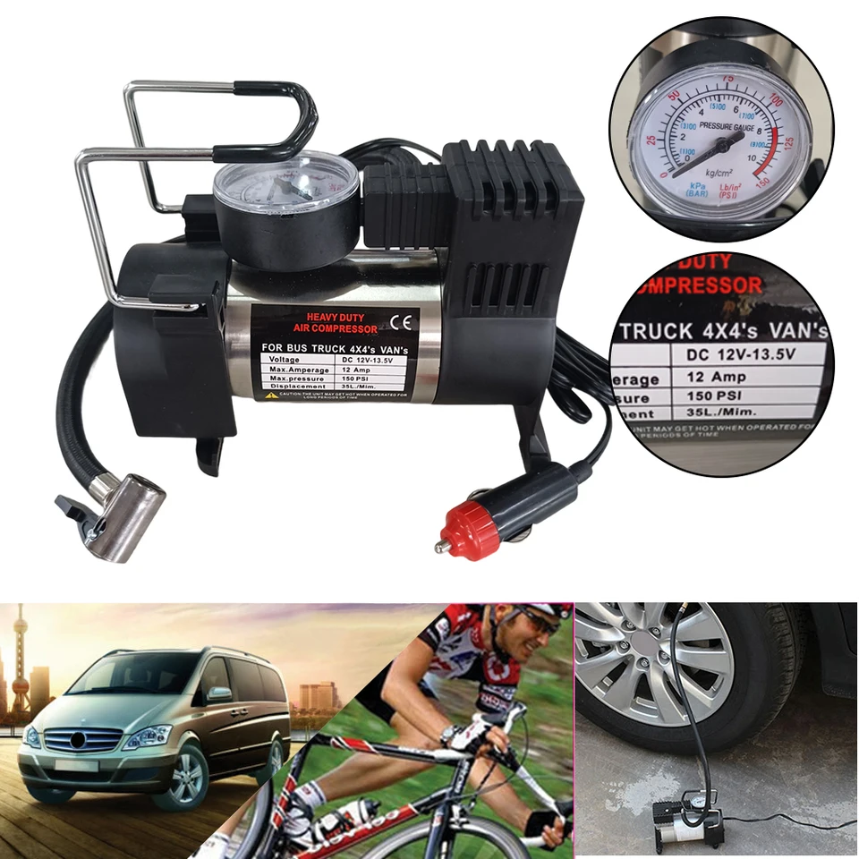 12V 150 psi Deluxe Deluxe Prenosný kovový vzduchový kompresor pneumatikový nafukovač