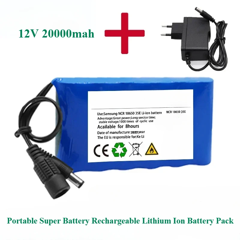 12V 20000 mAh Prenosná super batéria Nabíjateľná lítium -iónová batéria kapacita DC 12,6 V 30AH CCTV Cam Monitor