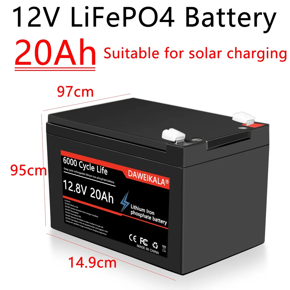 12V 20AH lítium batérie LIFEPO4 Deepcycle Nabíjateľná batéria s 20A BMS pre slnečnú hračku pre morské ryby veternej energie