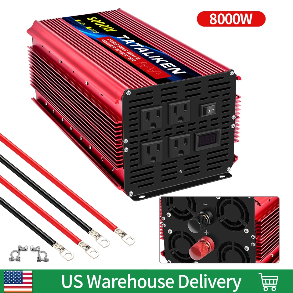 12V/24 V až AC 110V 60Hz Čisté sínusové vlnové menič vozidla Tranfermer 1600W-8000W Prenosný konvertor napätia s LED displejom s LED displejom