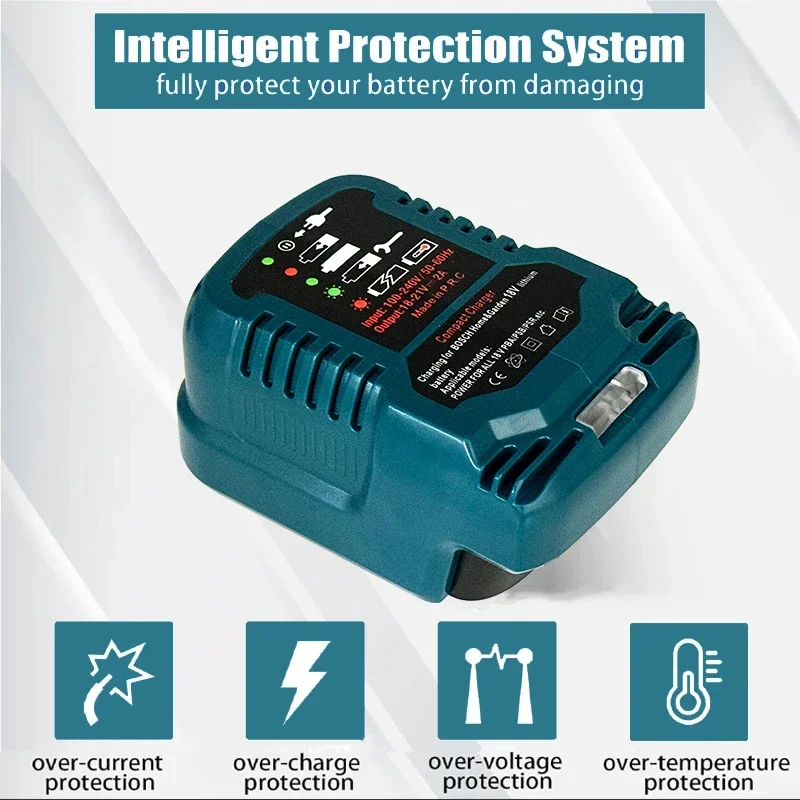 12v-24V 100-240V Prenosná li-iónová batéria Mini Compakt Car Charger pre Bosch Home & Garden pre všetkých 18 V PBA/PSB/PSR Lítiová batéria