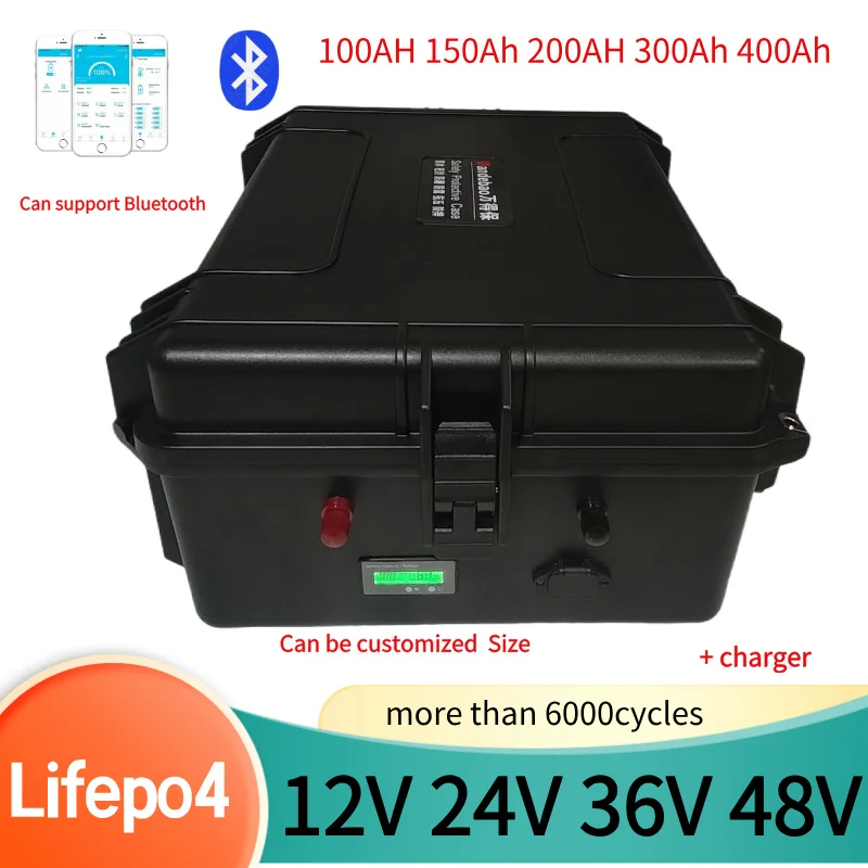12V 24V 36V 48V 100AH ​​150AH 200AH 300AH 400AH LIFEPO4 lítium BATTERTION BATTERE BLUETOOTH BMS APP pre solárny invertor EV rybársky čln