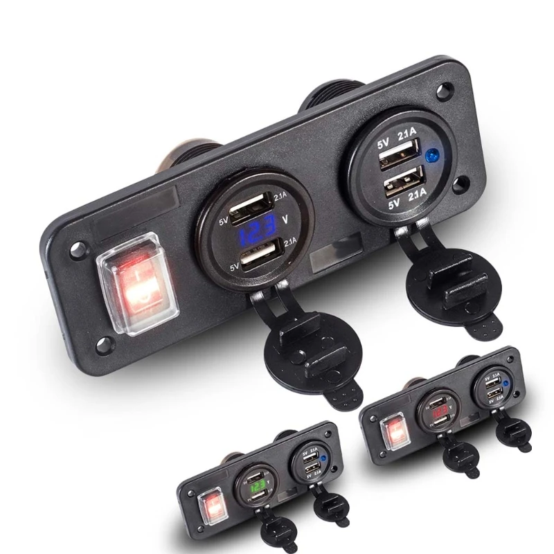 12V 24V 4 USB nabíjačka adaptér LED voltmeter s spínačovým panelom pre nákladné auto