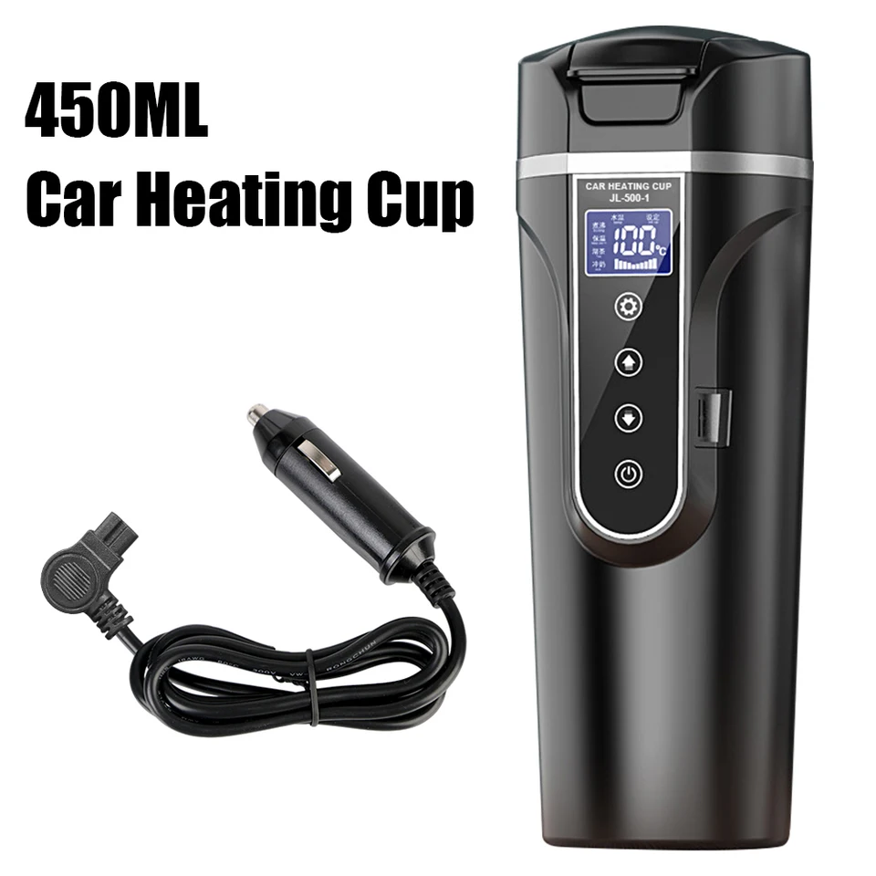 12V/24V 450 ml elektrická kanvica s vodou Fľaša z nehrdzavejúcej ocele prenosný LCD Displej na vykurovanie automobilu pohár tepelného konzervácie