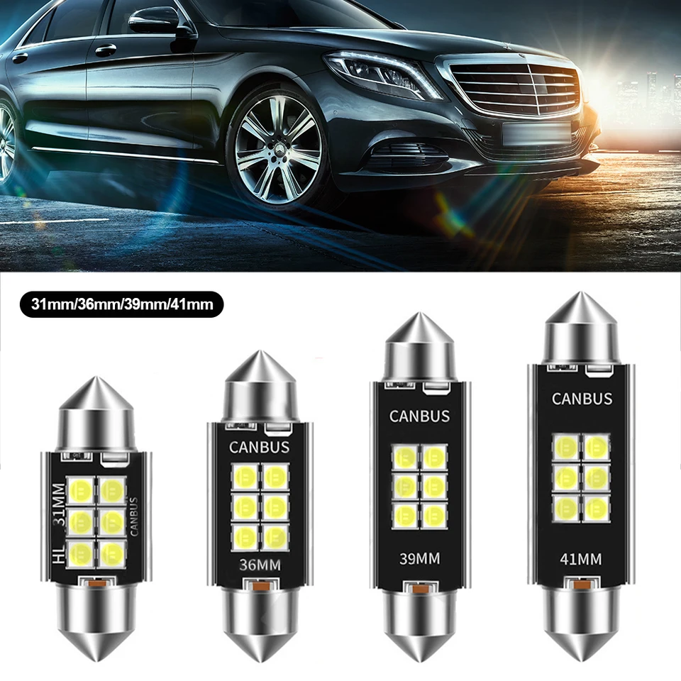 12V/24V 6led žiarovky Chip CAR Interiér DOME LIGHT LIGHT Svetlo Automobil s dvojitou špičkou dekódovacia lampa #31 mm 36 mm 39 mm 41 mm