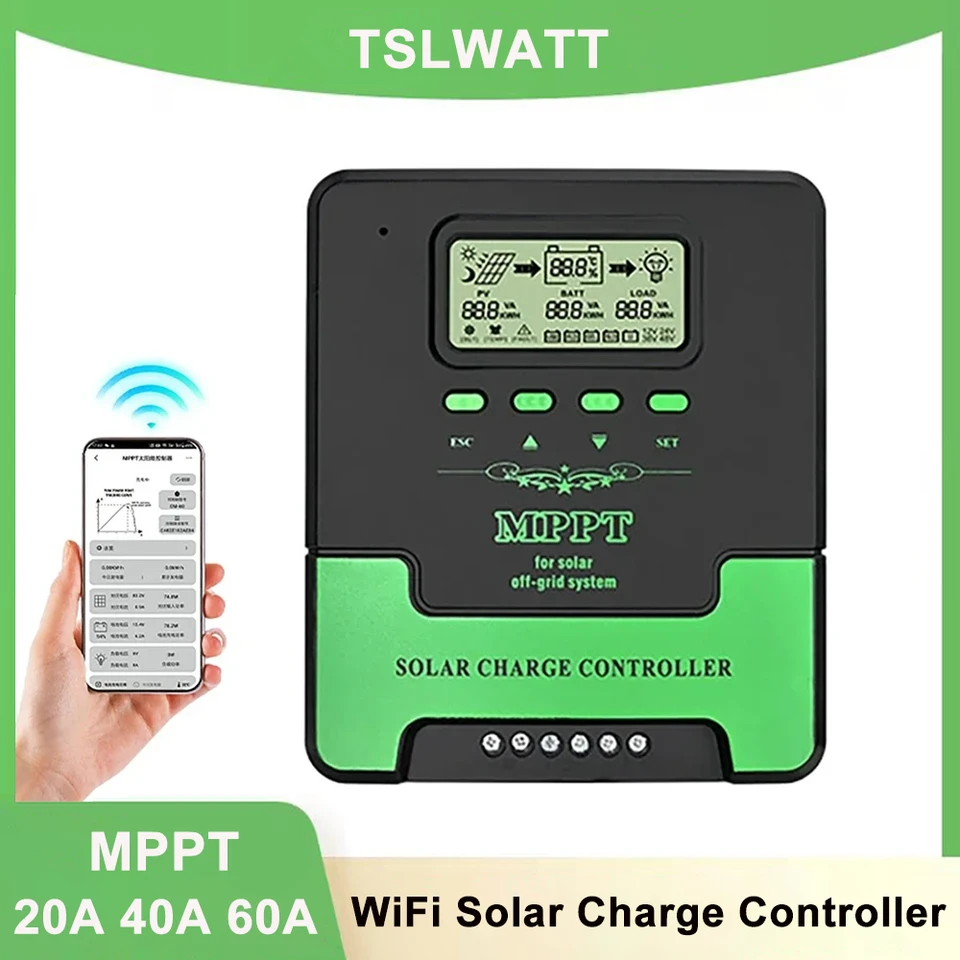 12V 24V WiFi MPPT Solar Cyping Controller 20A 40A 60A PV Pan Panel Regulator LCD USB Solárny regulátor pre LiFEPO4 olovenú kyselinu lítium