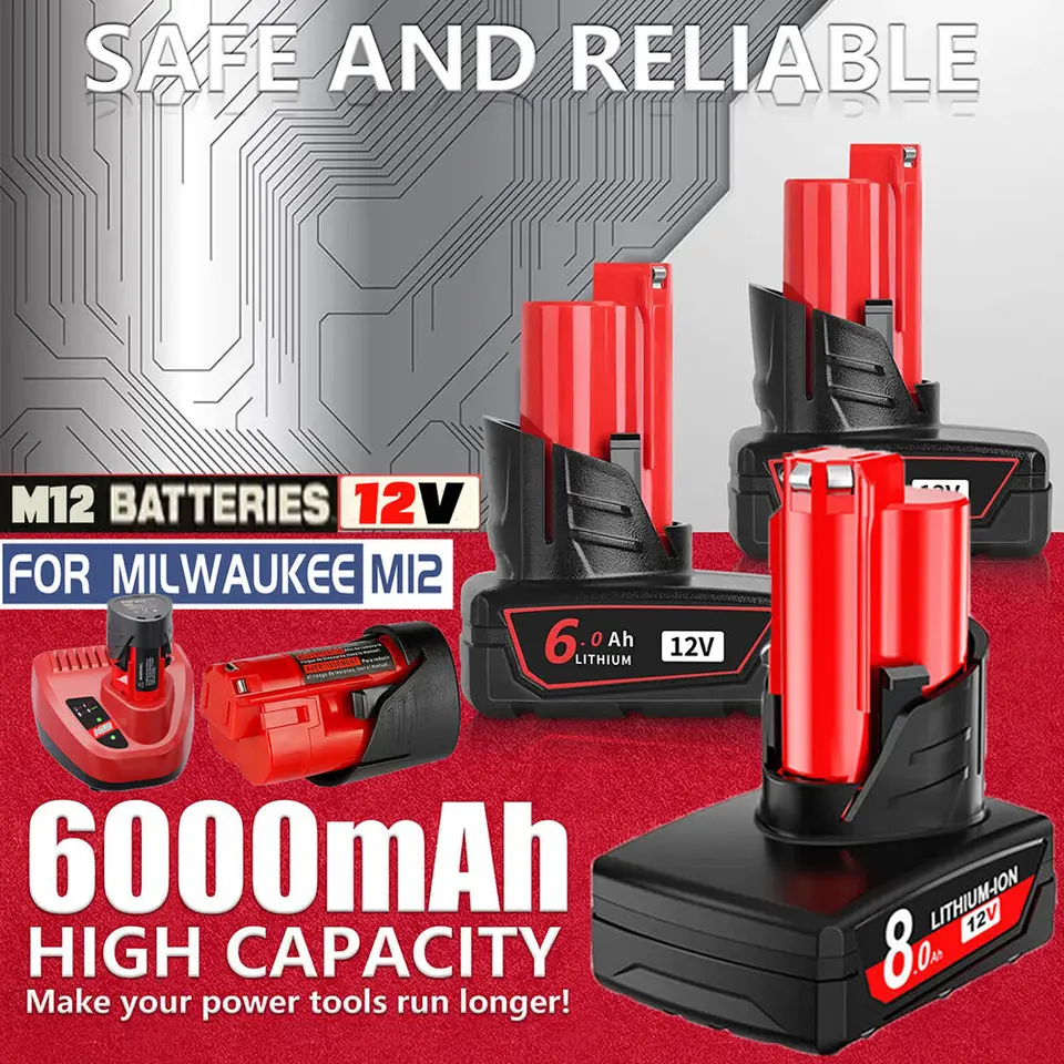 12V 3,0AH/6AH/9AH LI-ION batéria pre Milwaukee 12V Tools M12 12V M12B6 XC 6.0AH bezdrôtové vŕtacie lítium-iónové batérie 48-11-2402