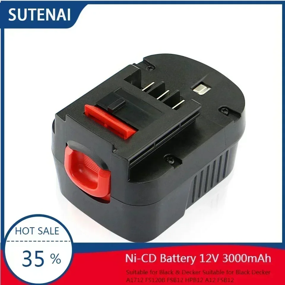 12V 3000 mAh Ni-CD Výmena batérie pre Black & Decker A1712 FS120B FSB12 HPB12 A12 A12-XJ A12EX FS120B FSB12 L50